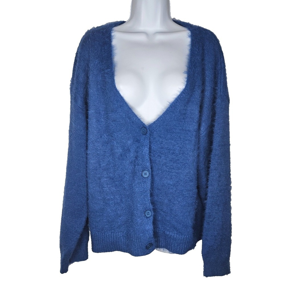 Musera Blue Fuzzy Cardigan Womens XL Button Front Soft Fluffy Sweater